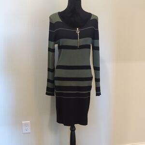 No Boundaries Green and Black Striped Long Sleeve Dress